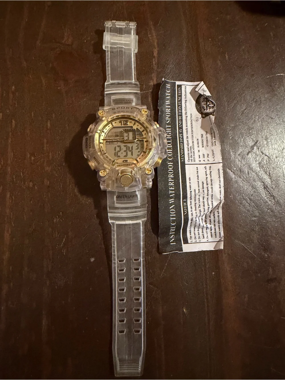 Sport Light Up Digital Utility Watch in Clear and Gold